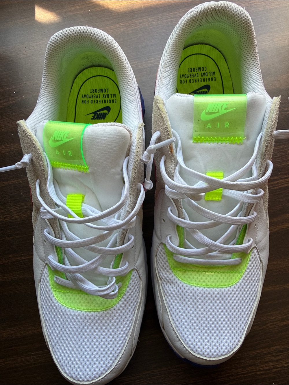 Nike Air Max Sneakers in White with Neon Green & Bright Orange Swoosh - Picture 4 of 6